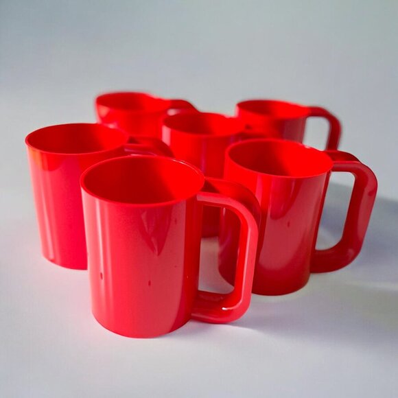 Vintage Massimo Vignelli Heller MaxiMugs Set of 6 Stackable Red Mugs Cups - Picture 1 of 5